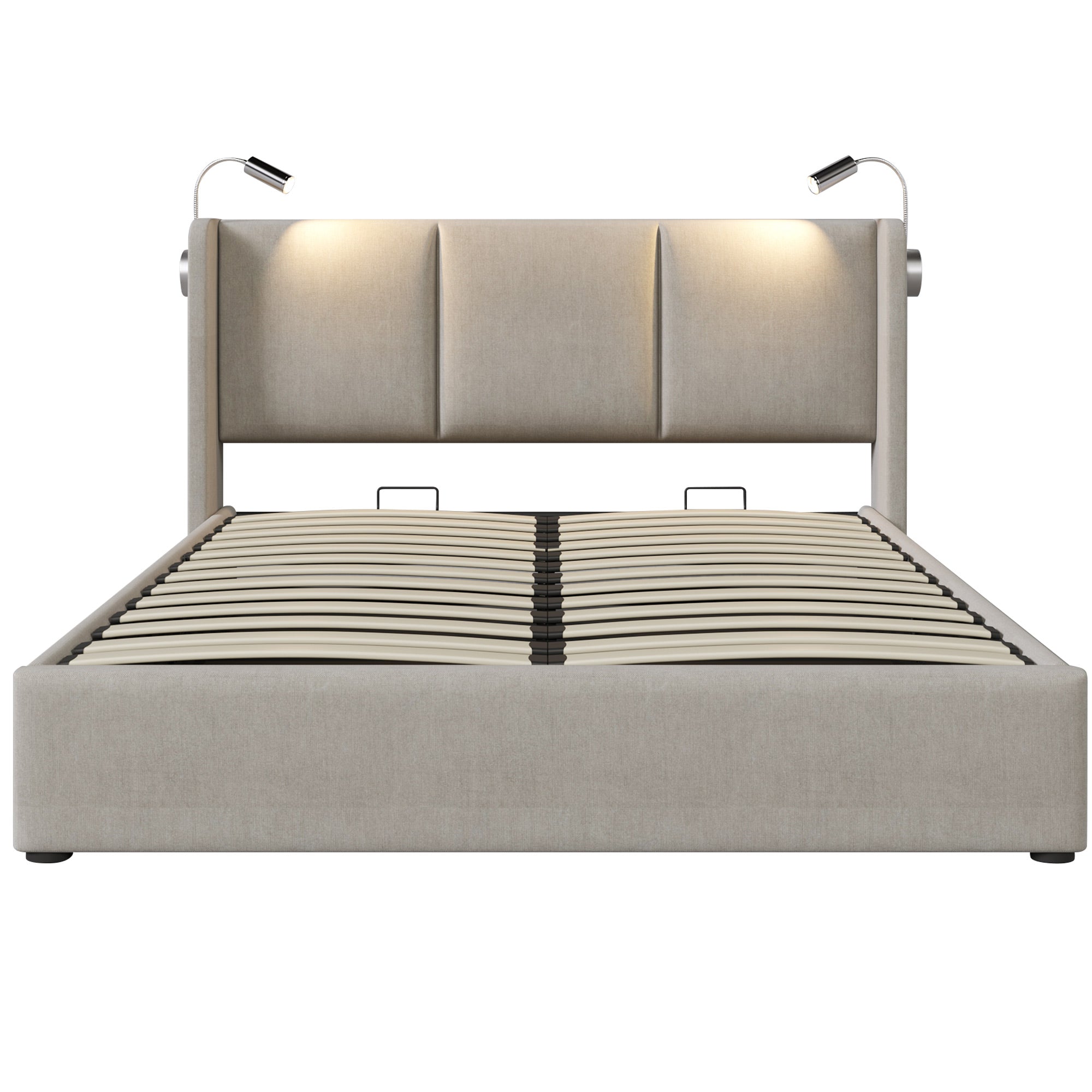 Polsterbett Doppelbett Stauraum Bettkasten Leselicht Mit USB Ladefunktion Kopfteil,Stauraumbetten Bettgestell Aus Leinenmaterial Jugendbett 140x200 Mit Lattenrost Mit Matratze