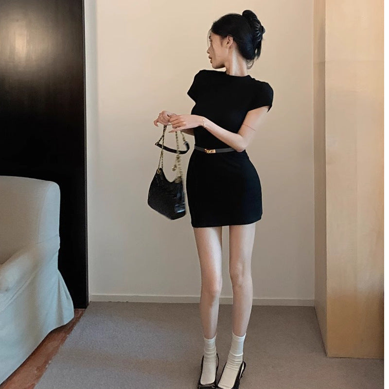 Womens Slim-fit Short Dress With A Half-high Neckline