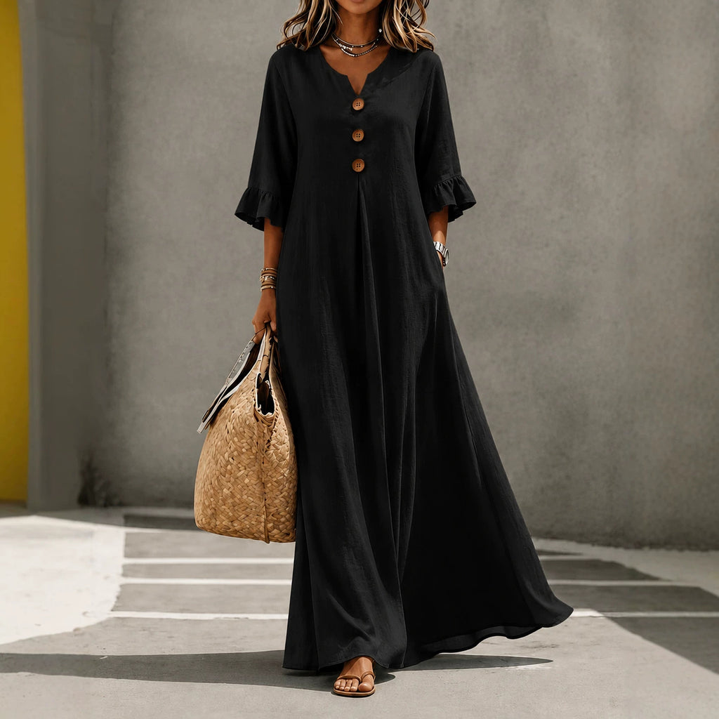 Solid-color Womens V-neck Chic And Elegant Dress