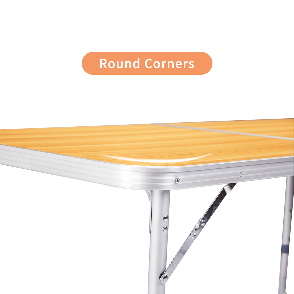 2.3ft Portable Aluminum Folding Table, Indoor & Outdoor Lightweight Picnic Camping Desk, Wood Grain Foldable Table With Carry Handle