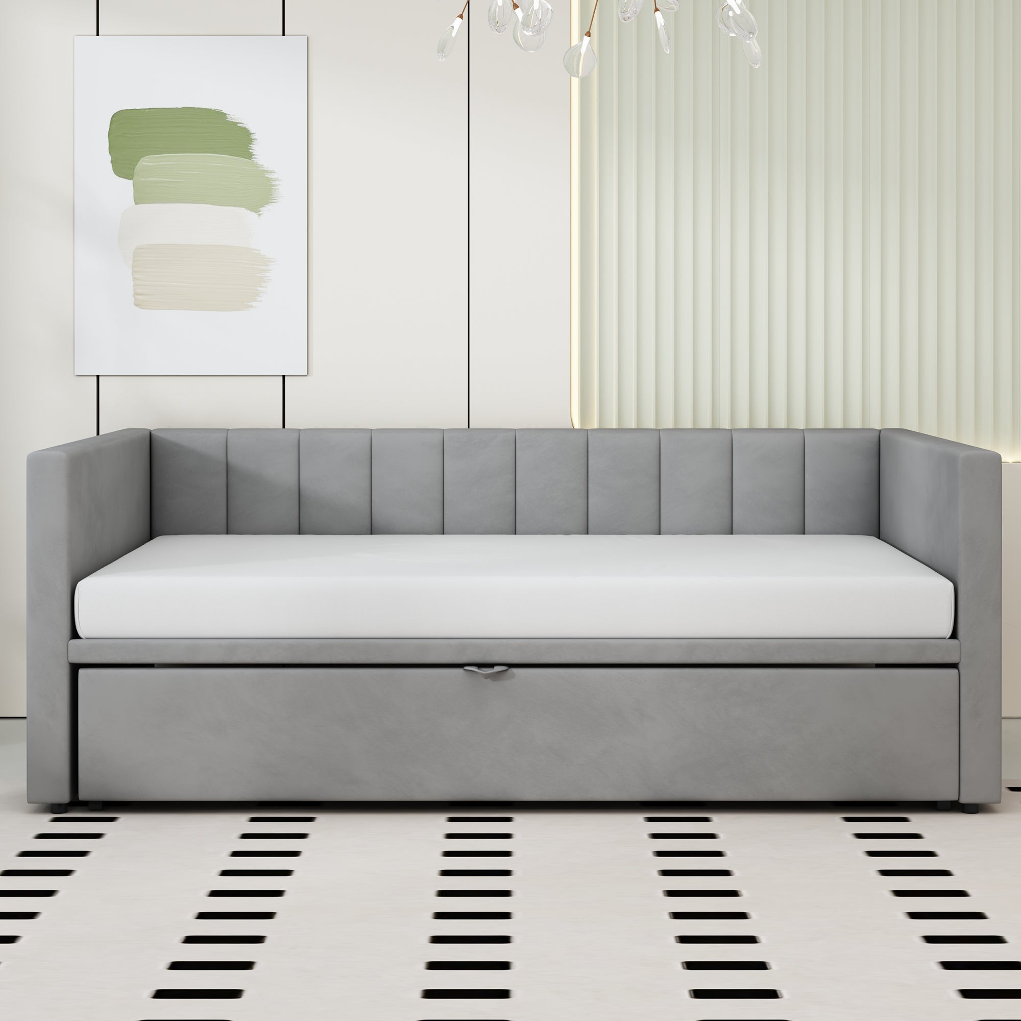 Upholstered Pull-out Sofa Bed 90 180 X 200 Cm With Slatted Bases Multifunctional Bed In Skin-friendly Grey Velvet Old SKU LDU00058AAG.