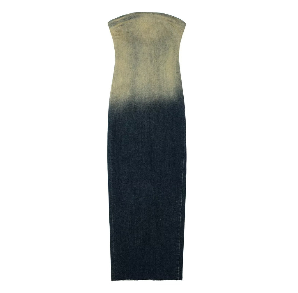 Back-zip Denim Bandeau Dress