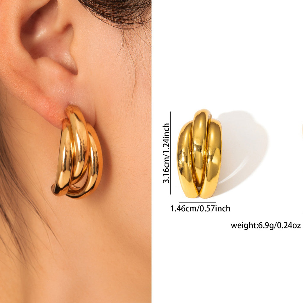 Gold Stainless Steel Titanium Steel Earrings Niche Light Luxury High-End No Fade Studs