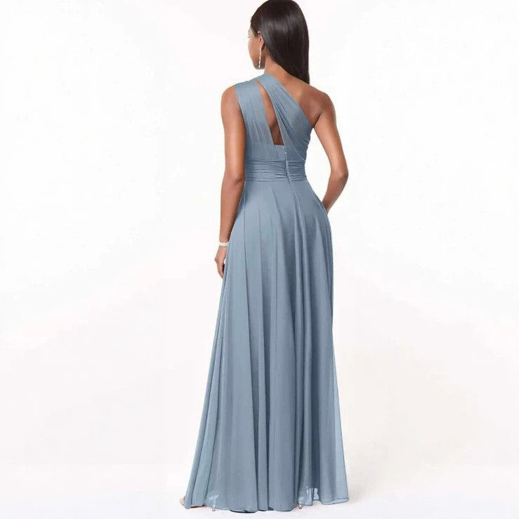 Womens Wedding One-Shoulder Chiffon Dress
