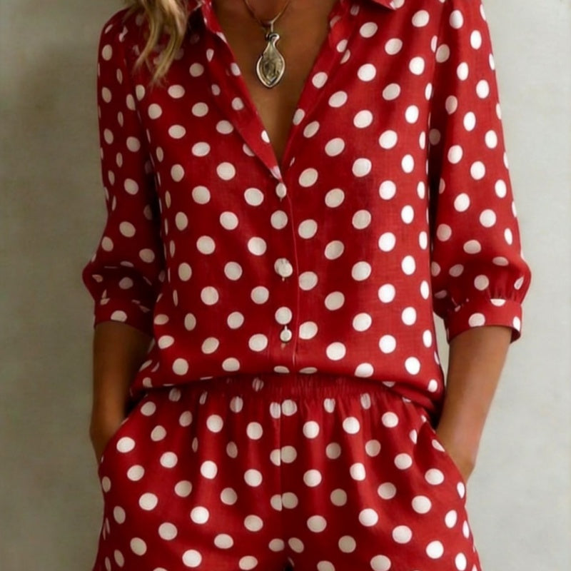 Womens European And American Cross-Border Casual Holiday Printed Polka-Dot Set