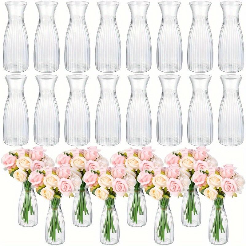 20-Piece Value Set Of Ribbed Plastic Vases Clear Design, Perfect For DIY Floral Arrangements & Various Bouquets  Versatile Decor Essential For Holidays, Home, Dining Tables, And Weddings.