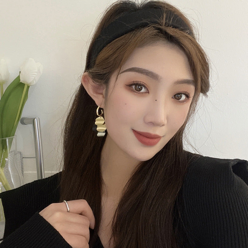 S925 Sterling Silver Needle Retro Hong Kong Style Color Contrast Round Sheet Tassel Earrings, INS Elegant Long Dangle Stud Ear Jewelry For Women