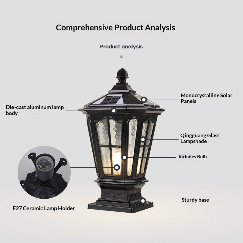 Pillar-top Solar-powered Outdoor Waterproof Lamp For Courtyards