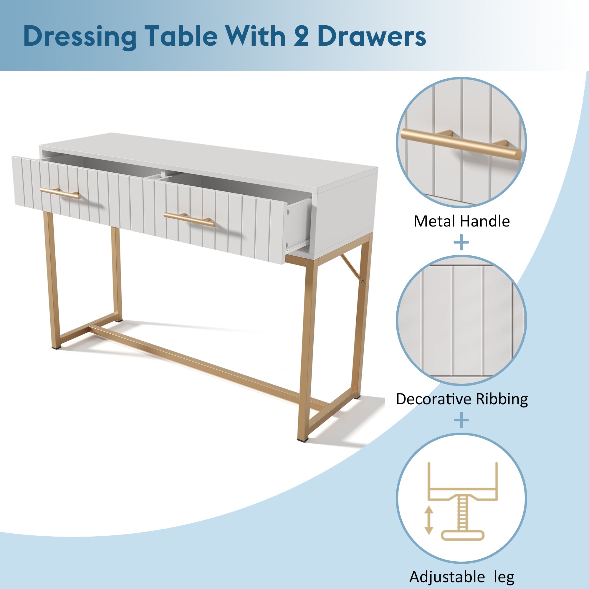 Dressing Table With 2 Drawers 75cm Height ,Chest Of Drawers Bedroom Highboard White Sideboard Drawer Chest Of Drawers Chest Of Drawers For Bedroom, White -H75  W100  D45 Cm