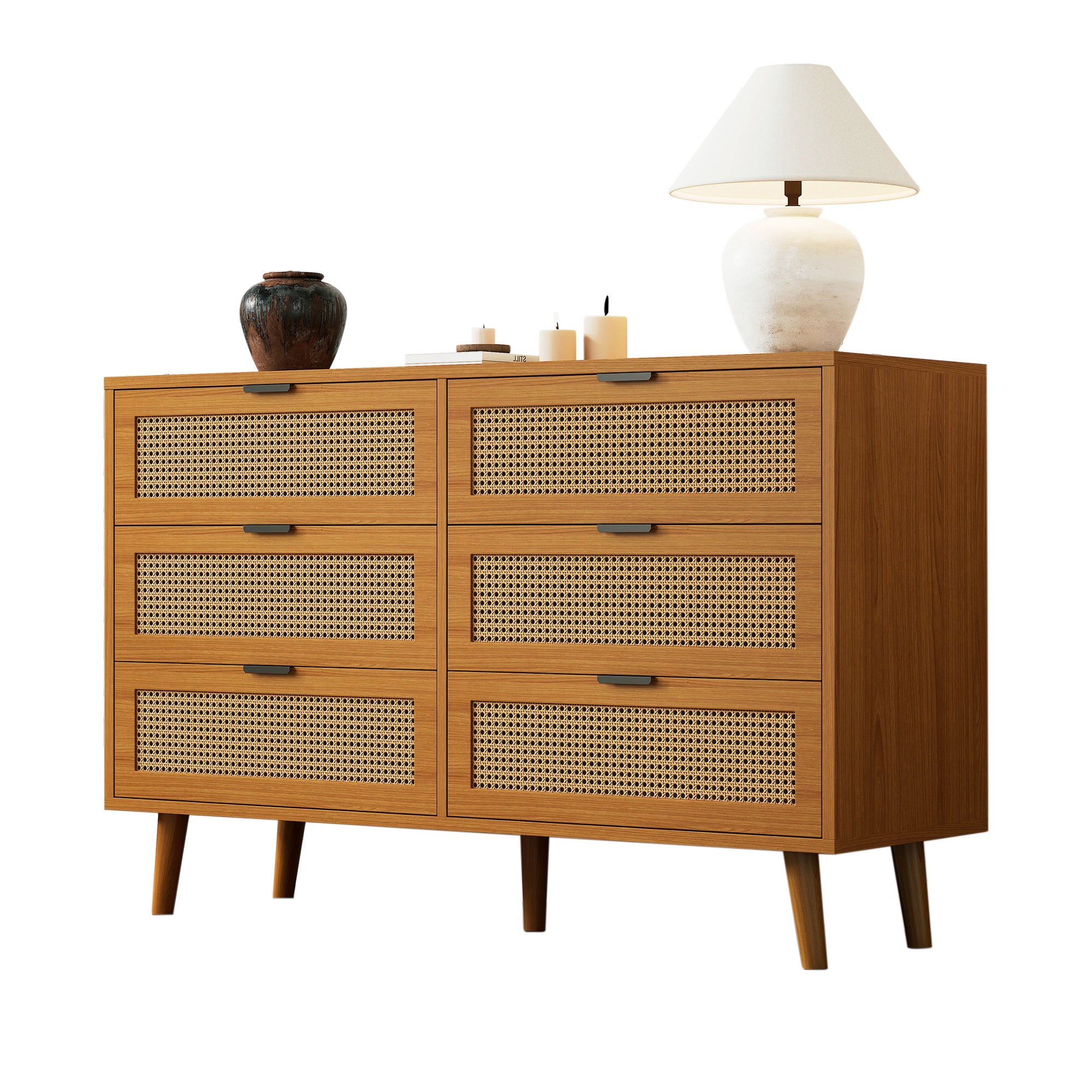 Dresser With 6 Drawers, Wooden Sideboard Drawer Cabinet, Drawer Dresser With Metal Handles, For Bedroom, Living Spaces, Office, Sideboard Highboard With Lots Of Storage, Dimensions W120 H76.5 D40 Cm