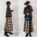 Color-block Sweater Plaid Color-block Skirt Two-piece Set