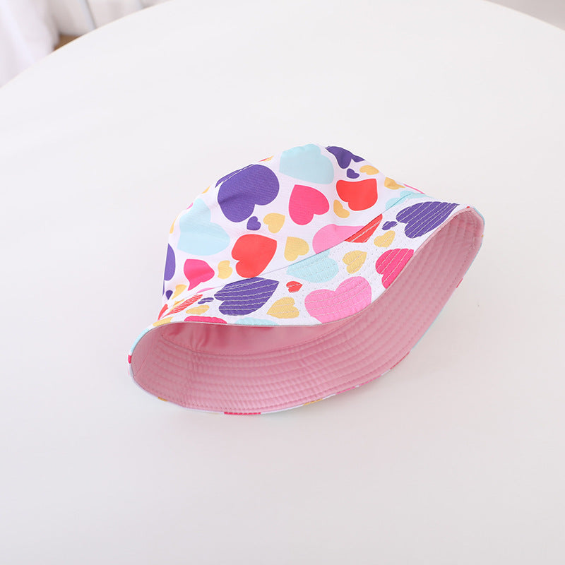 Childrens Double-Sided Flat-Brim Sun Bucket Hat