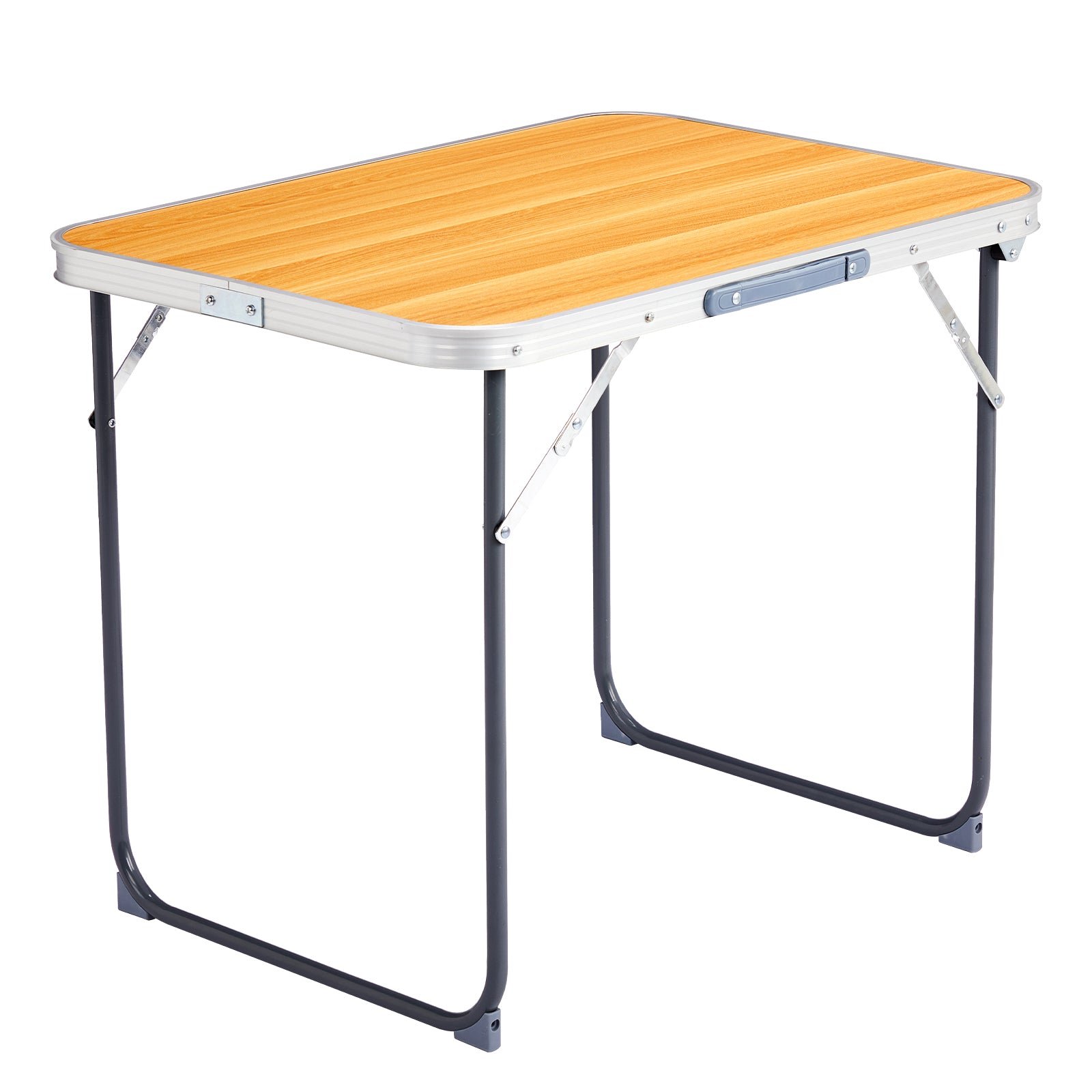 2.3ft Portable Aluminum Folding Table, Indoor & Outdoor Lightweight Picnic Camping Desk, Wood Grain Foldable Table With Carry Handle