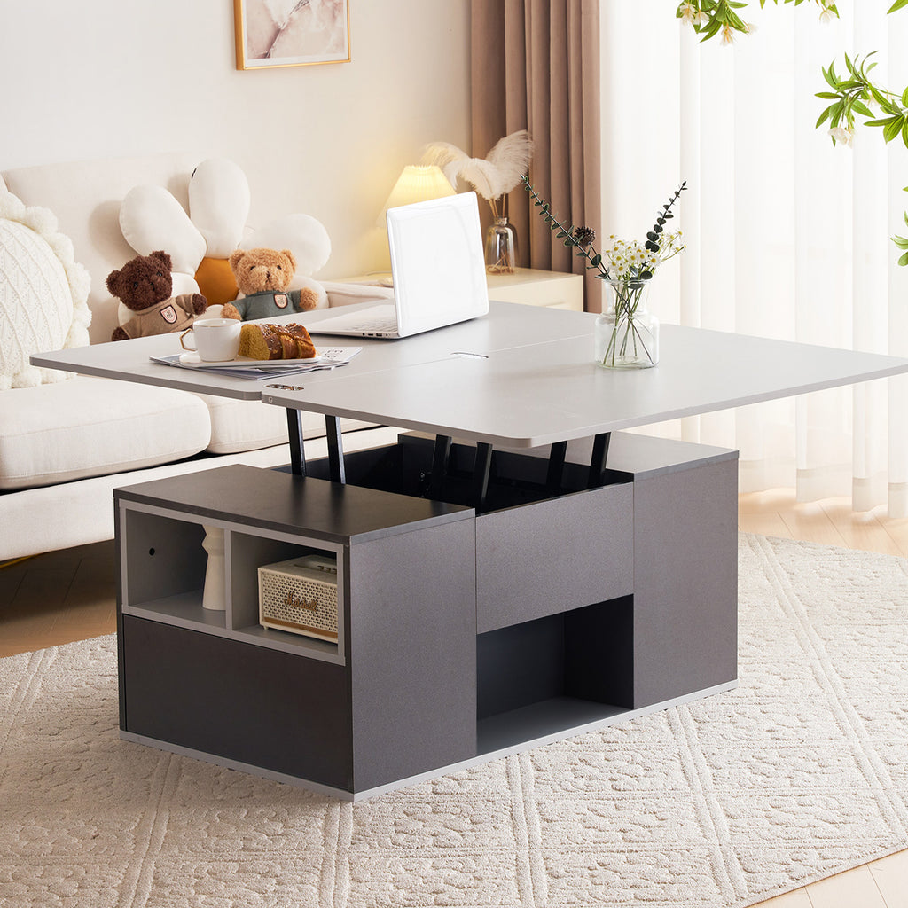 313593594GAAHebable Multifunction Coffee Table - Table Top Opens To 2 Tables, Dark Grey  Light Grey, Large Capacity, Modern Living Room Furniture, Office Dining Table Side Table Multifunction Table