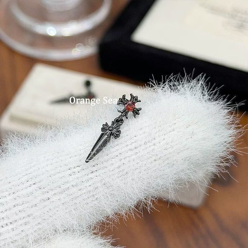 Dark Sweet Cool Cross Spike Cartilage Studs, Titanium Steel Unique Black & Red Earrings For Hot Girls Punk Ear Jewelry