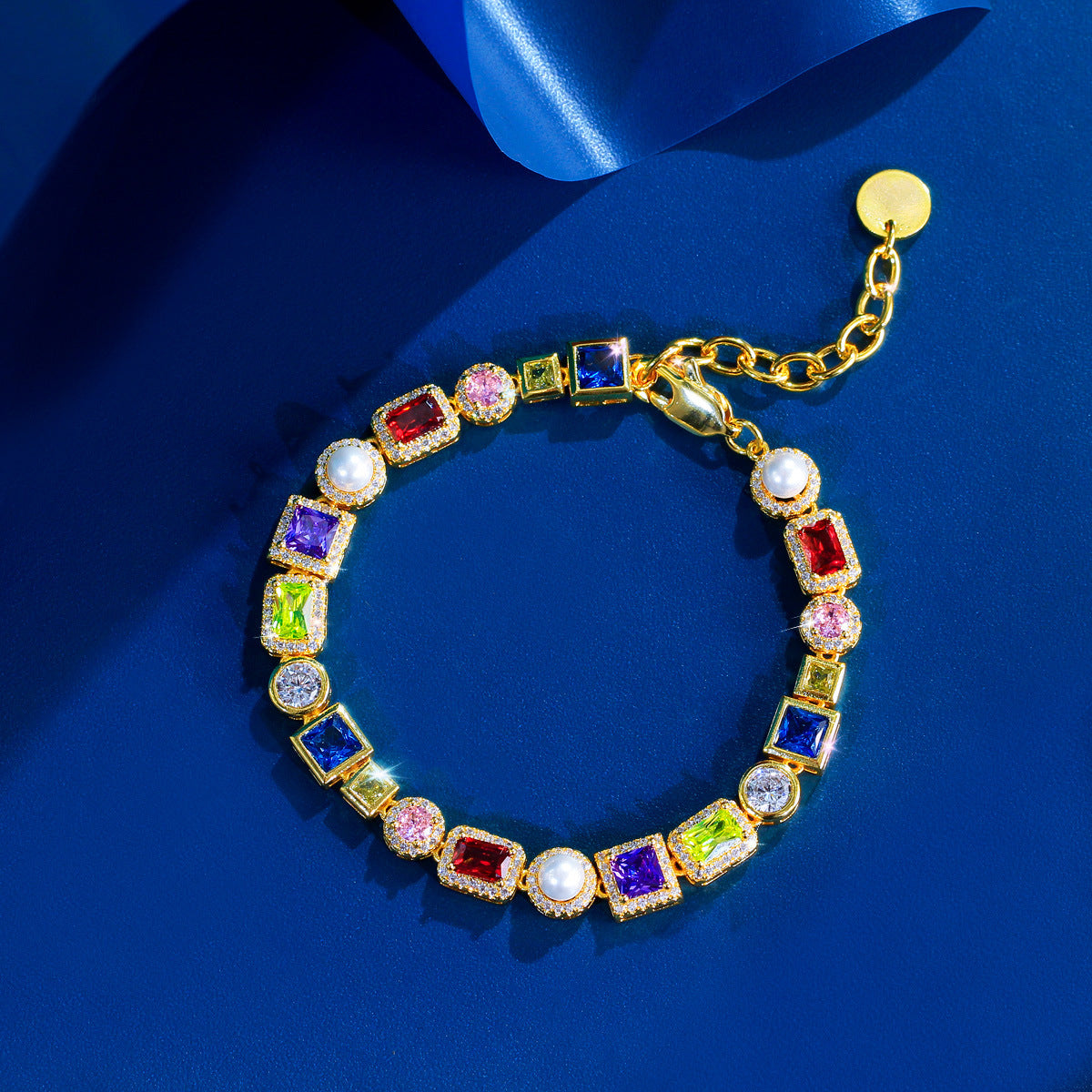 Shell Pearl Diamond Set Colored Zircon Bracelet