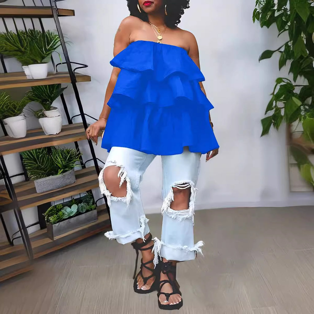 Womens Fashion Multi-layer Spliced And Overlaid Tube Top