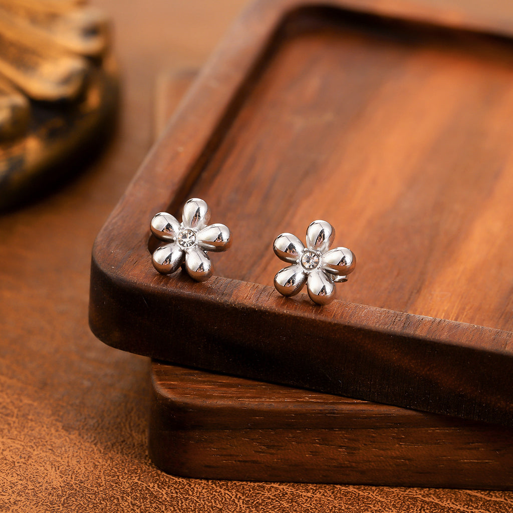 New Half Sunflower Stud Earrings, Minimal French Vintage High-End Designer Elegant Stainless Steel Ear Jewelry For Women