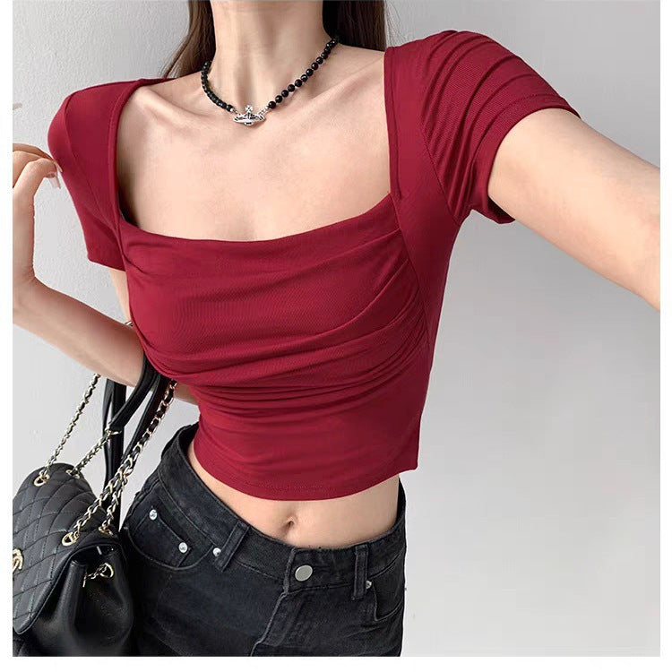 Square-neck Cropped Top With Built-in Padding