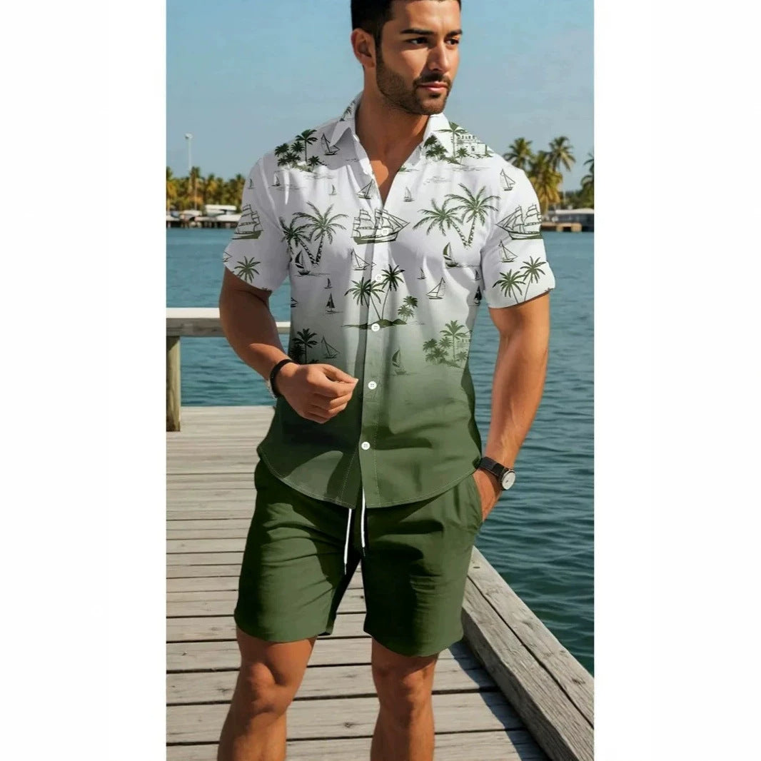 New Solid-color Mens Shirt Set