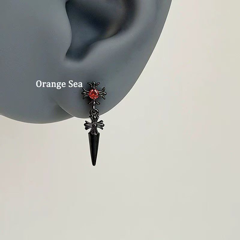 Dark Sweet Cool Cross Spike Cartilage Studs, Titanium Steel Unique Black & Red Earrings For Hot Girls Punk Ear Jewelry