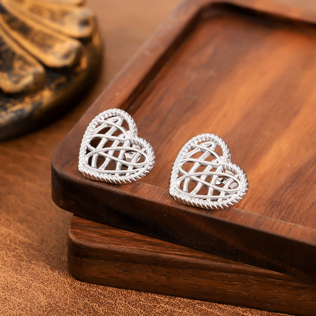 Women Personality Fashion Oval Stainless Steel Jewelry, 18K Gold Tone Geometric Heart Textured Titanium Steel Stud Earrings