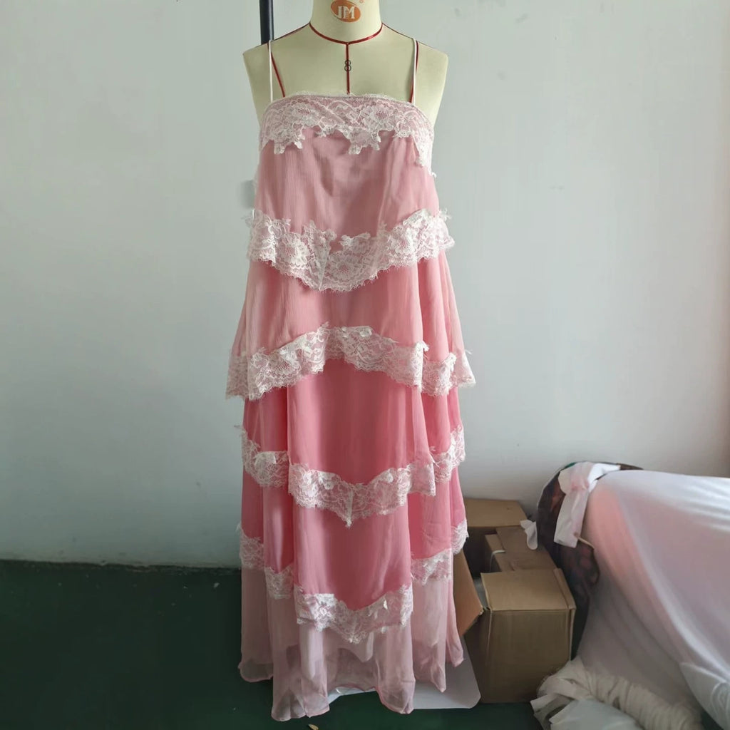 Women's Vintage Lace Ombre Strap Maxi Dress