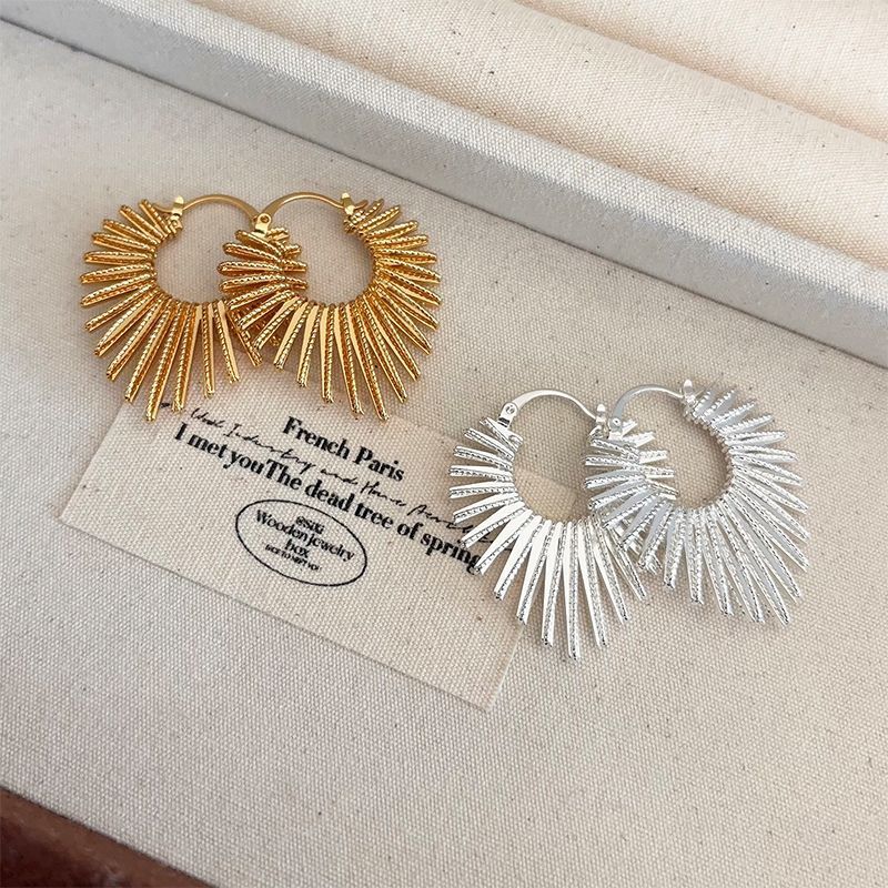 Sweet Cool Style Geometric Fan-shaped Earrings, Heart Line Stud Earrings, Niche Designed Personalized Trendy Jewelry Gift For Women