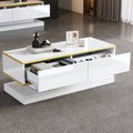 100X50X38cm High Gloss Coffee Table, Sofa Table With 2 Large Drawers, Unique Living Room Table, Warm White - Golden Edge Coffee Table, Side Table With Narrow Center And Wide Top And Bottom