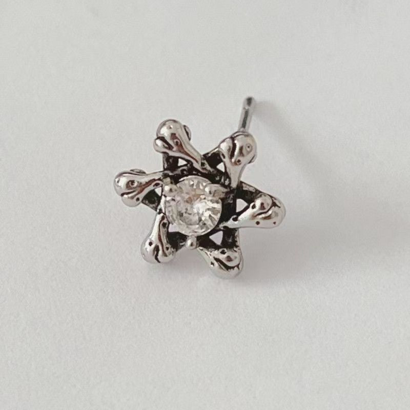 High-End Men's Hexagram Zircon Vintage Black Stud Earrings, American Retro Style Elegant Single Ear Jewelry For Guys