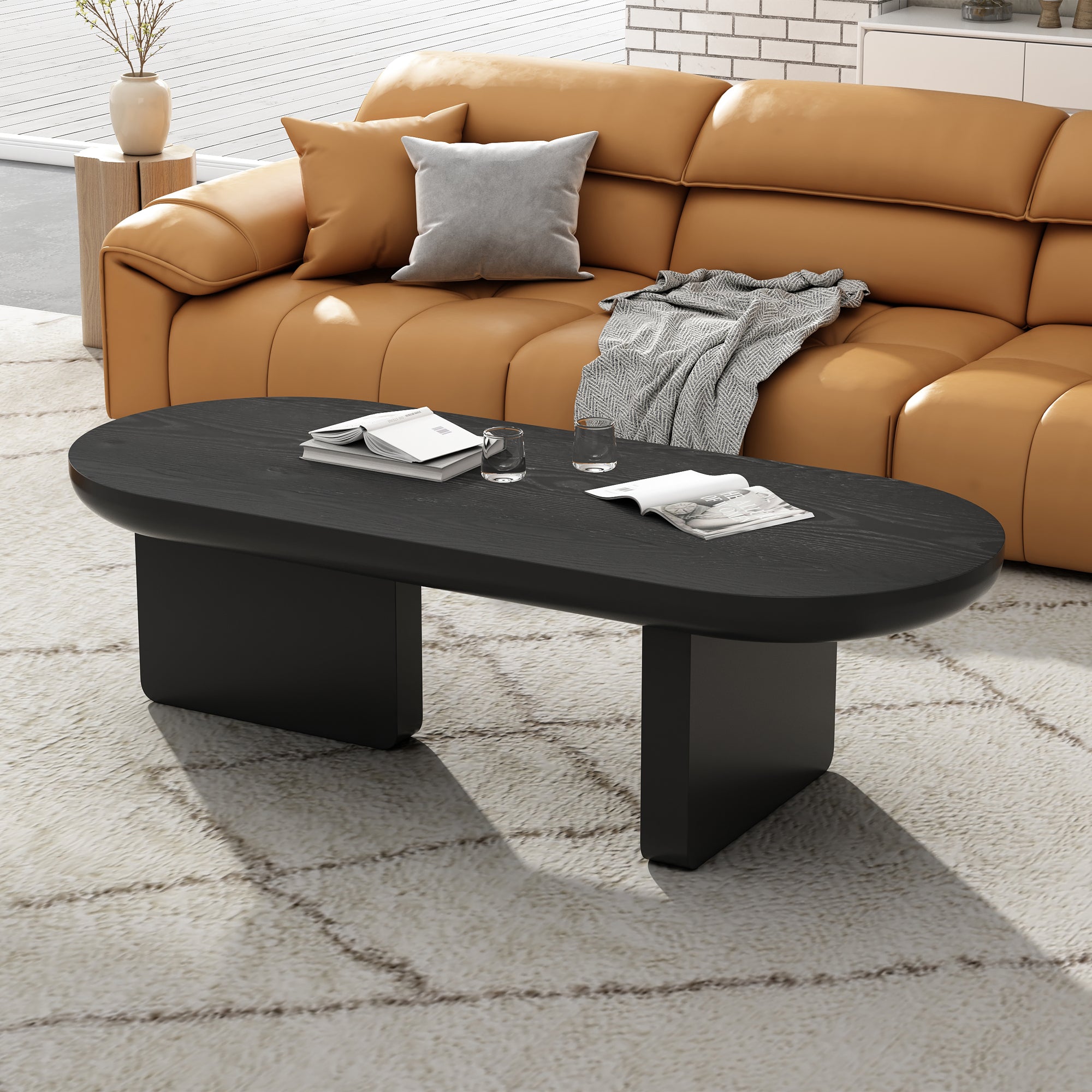 N625P300081S Black Modern Minimalist Coffee Table, Living Room Table, Spray Paintable, Oval Table, Sofa Table, Side Table, Coffee Table, Leisure Table Made Of MDF