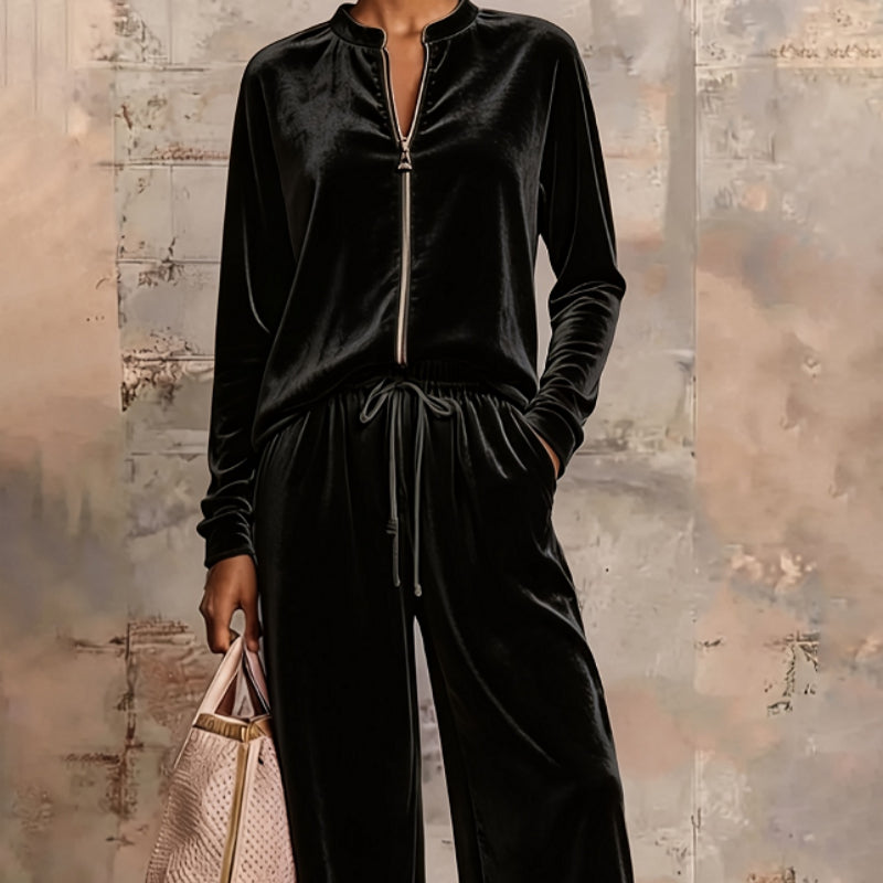 European And American Zipper-up Casual Suit Set