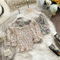 Square-neck Chiffon Floral Womens Summer Short-sleeve Top