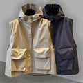 Solid-color Cardigan Hooded Outerwear Vest Jacket
