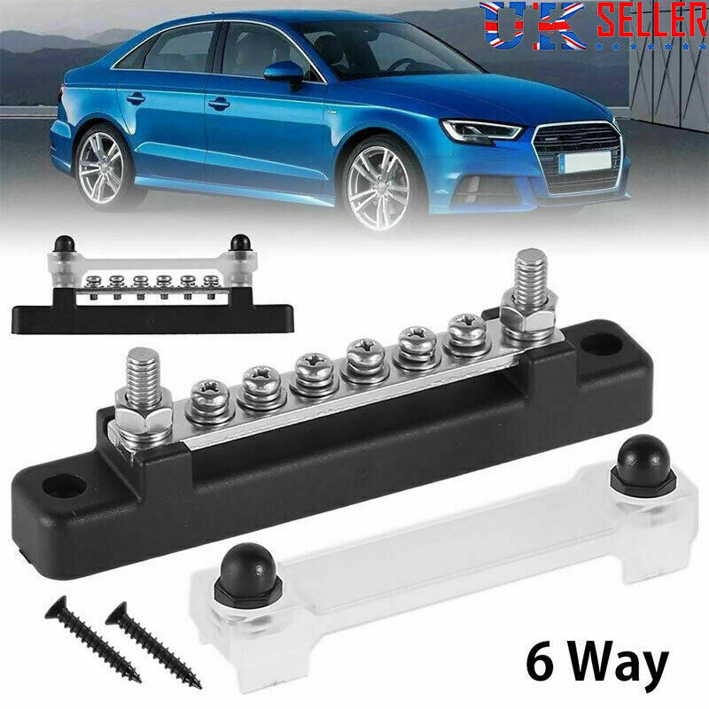 12V Distribution Bus Bar Auto Boat Marine Power 6 Way Terminal Block Bus Bar