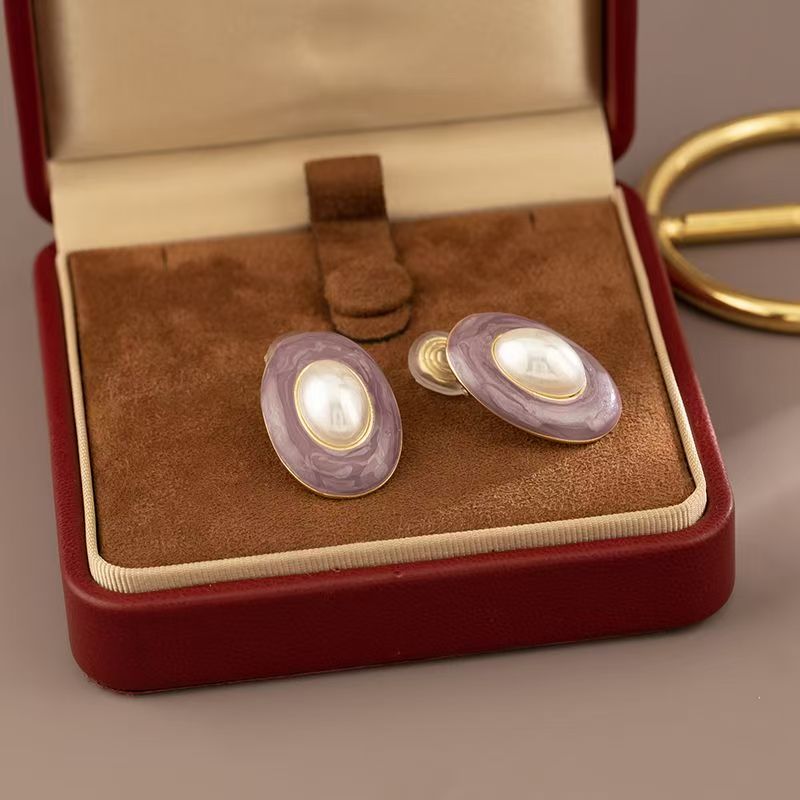 Daily Niche Enamel Glaze Purple Oval Clip On Earrings For Non Ears, Elegant Commute  Style Coil Cushion Ear Cuffs