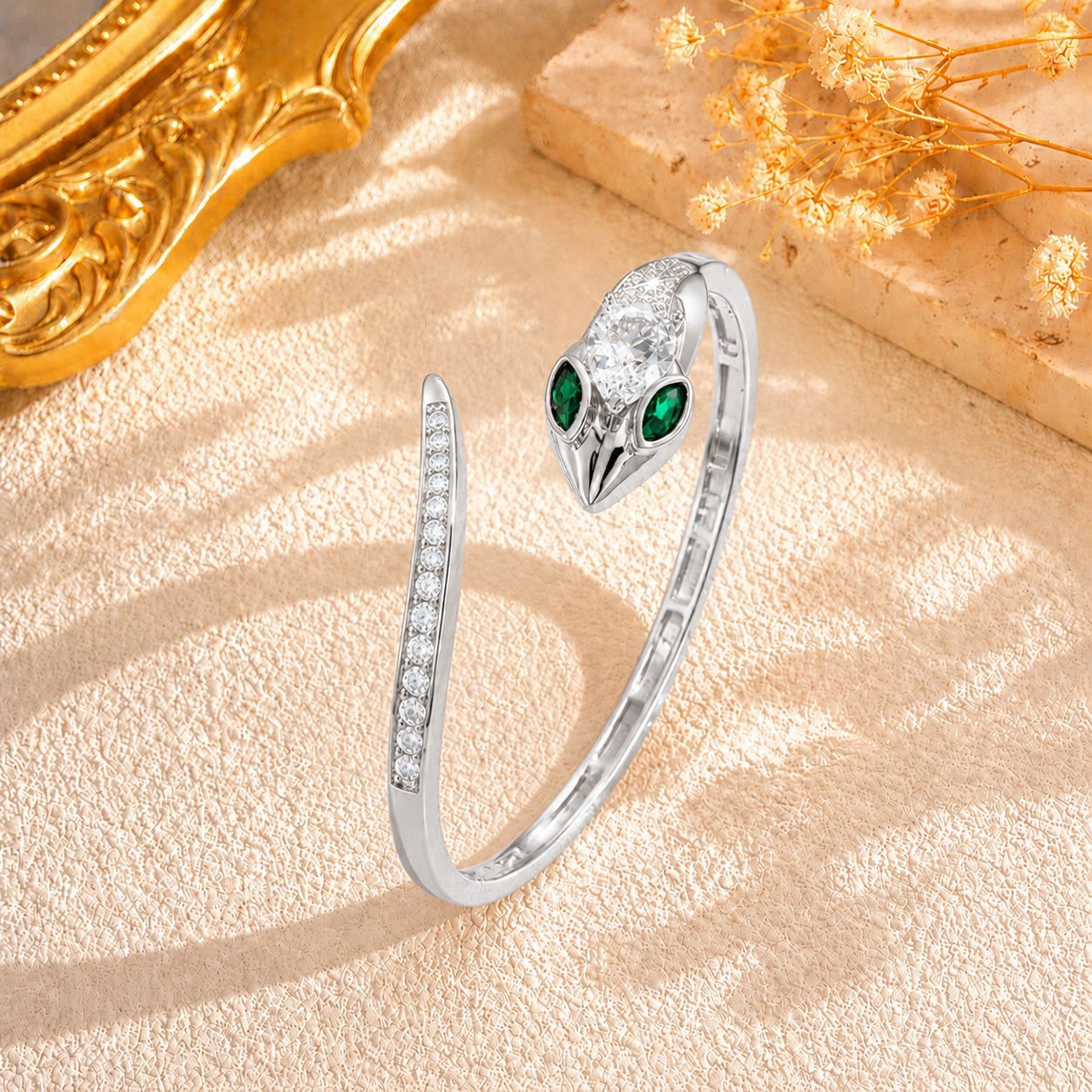 Green-Eyed Diamond-Encrusted Serpentine Bracelet