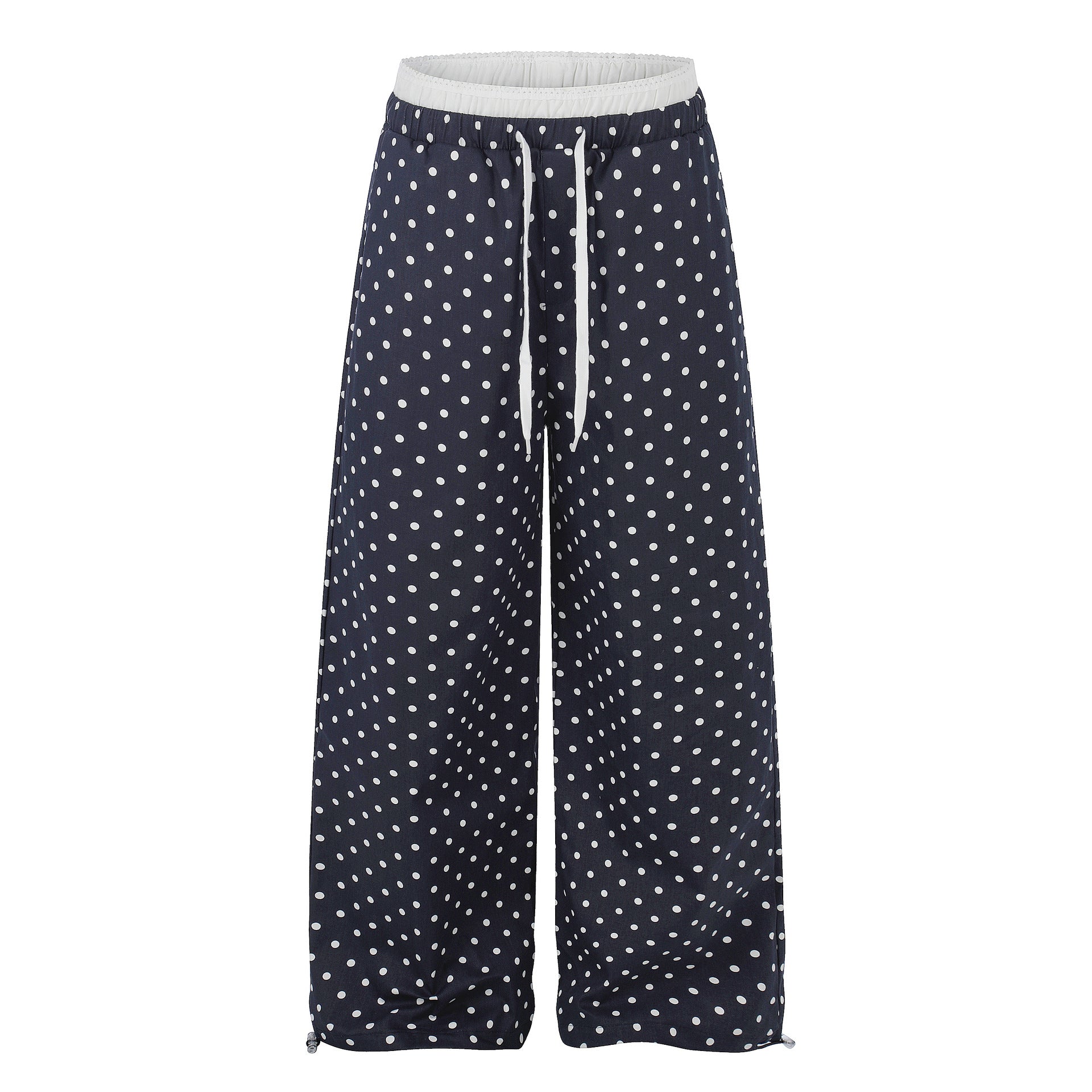 Ruffle-trimmed Printed Straight-leg Pants In Solid Color