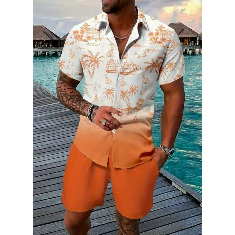 New Solid-color Mens Shirt Set