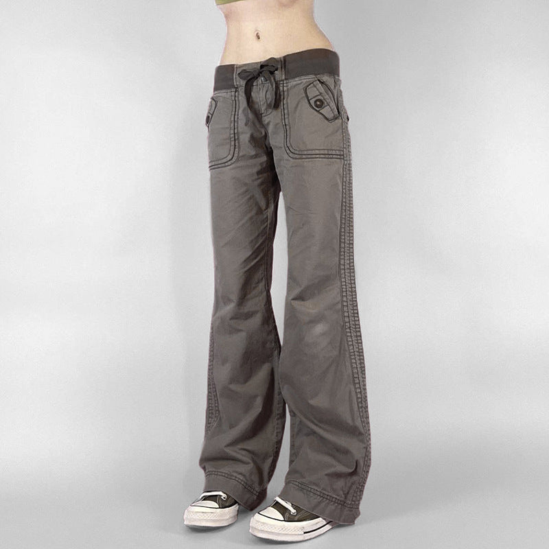 Lace-up Low-waisted Casual Wide-leg Pants