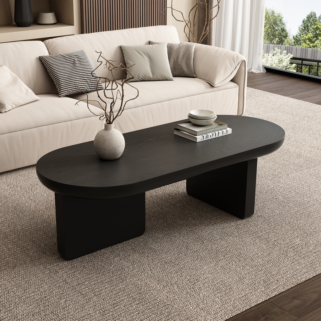 N625P300081S Black Modern Minimalist Coffee Table, Living Room Table, Spray Paintable, Oval Table, Sofa Table, Side Table, Coffee Table, Leisure Table Made Of MDF