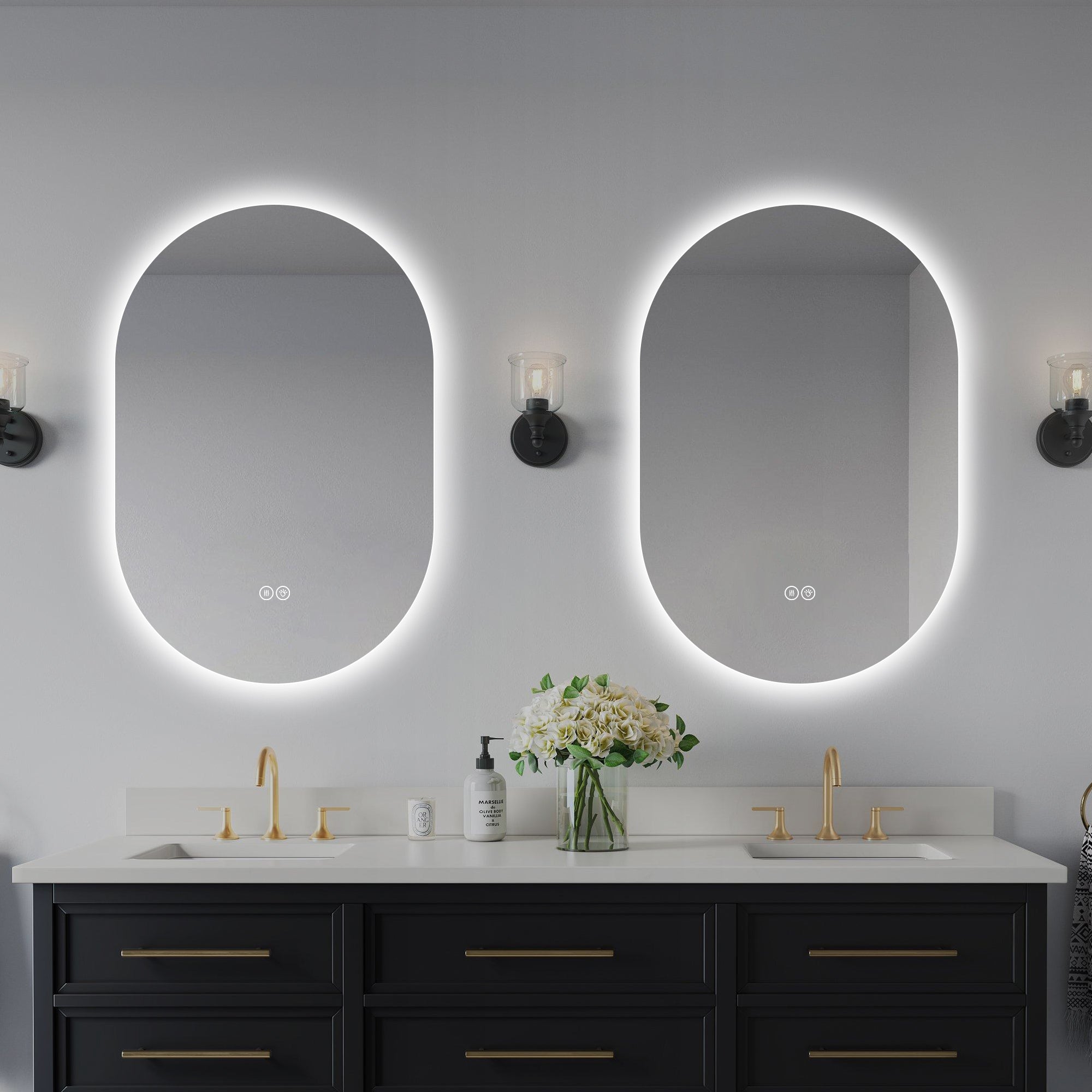 24 In. X 36 In. Capsule LED Backlit Bathroom Mirror With Anti-Fog, 3-Color Temperature, Stepless Dimming, Memory Function, IP44 Waterproof, Horizontal Or Vertical Mount