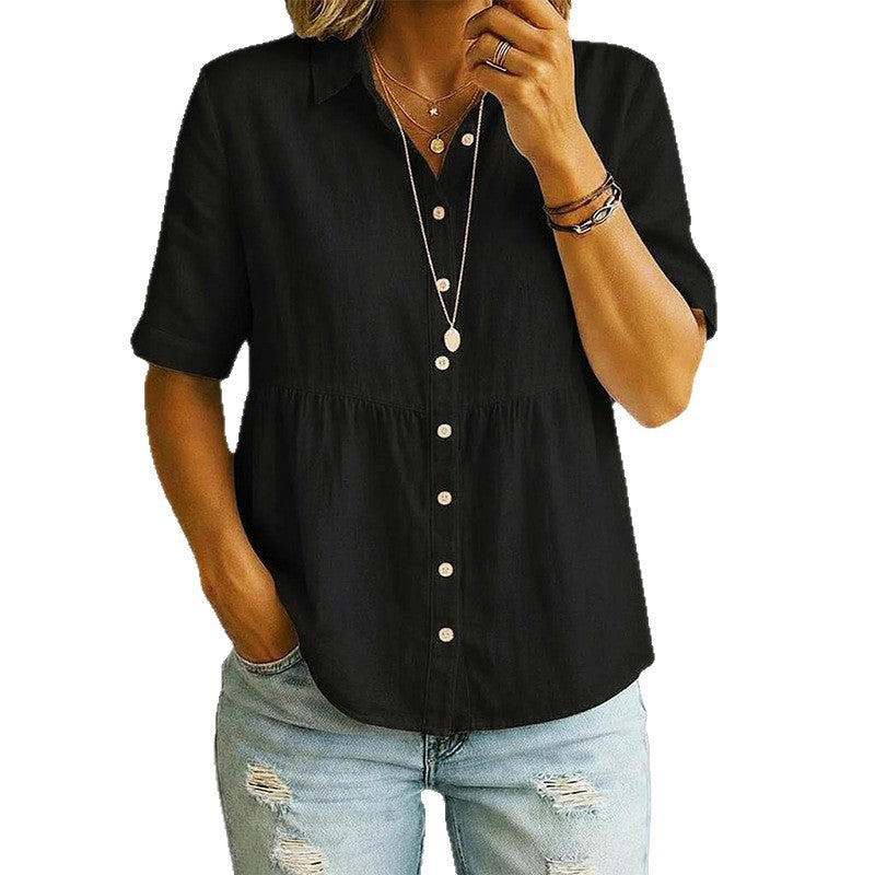 Loose-fitting Cotton-linen Button-down Shirt For Summer