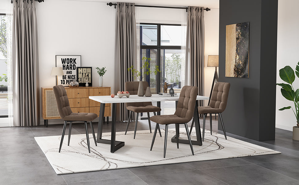 Dining Set, Set, 117x68cm Dining Table With 4 Chairs, Rectangular Dining Table, Modern Kitchen Table Set, Dining Chair Brown Velvet Kitchen Chair, Black Table Legs