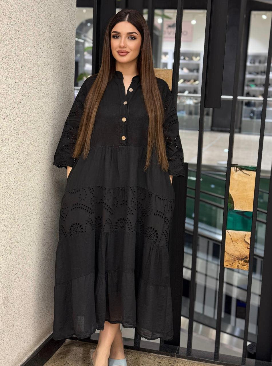Loose-fit Lace Hollow-out Plus-size Casual Dress