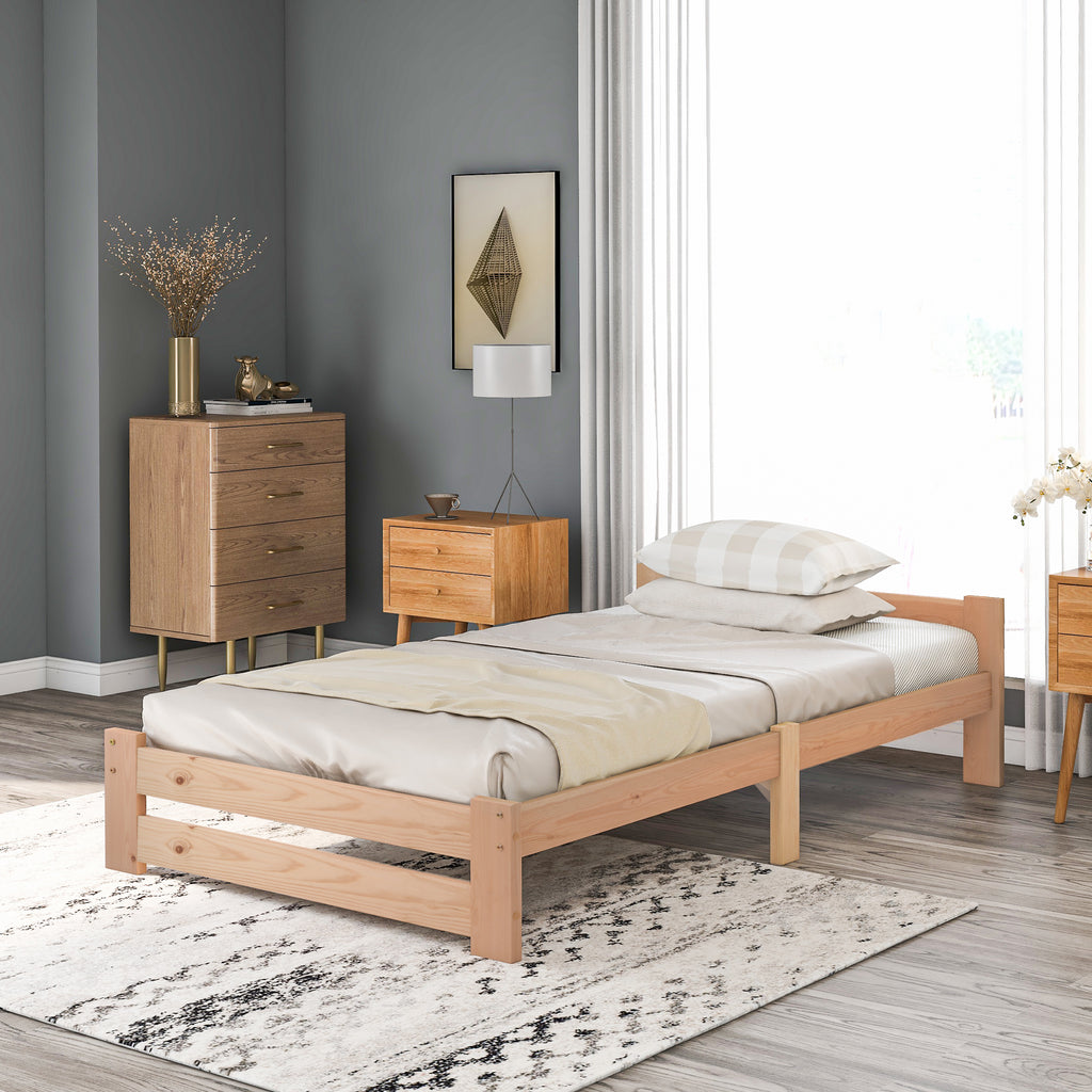 Solide Massivholzbett Futonbett Massivholz Natur Bett Aus Mit Kopfteil Und Lattenrost , Natur 200x90cm