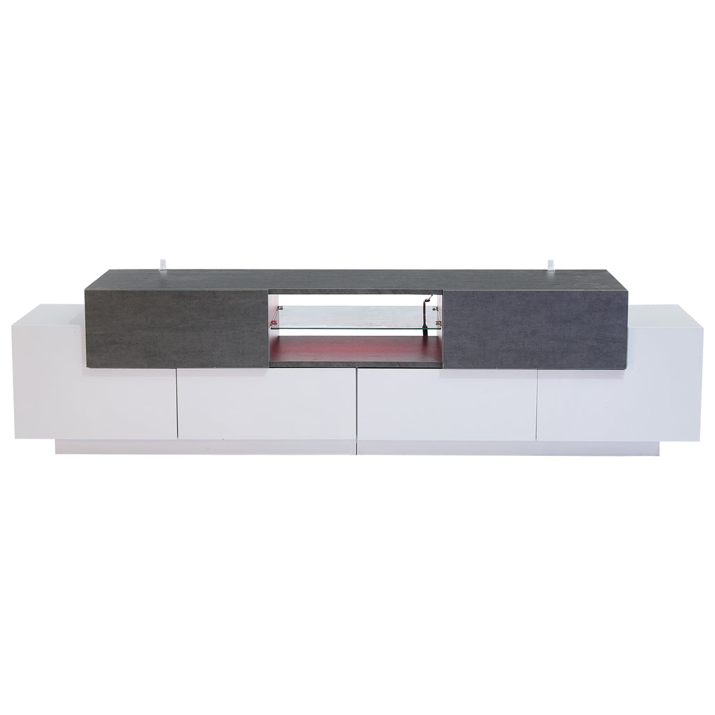 LED TV Cabinet, TV Dresser, Lowboard, Modern TV Entertainment Center With Glass Shelves For Living Room, Bedroom, TV Console With Storage, Gaming Media Cabinet For 80 75 70 65 55 Inch TVs White Gray