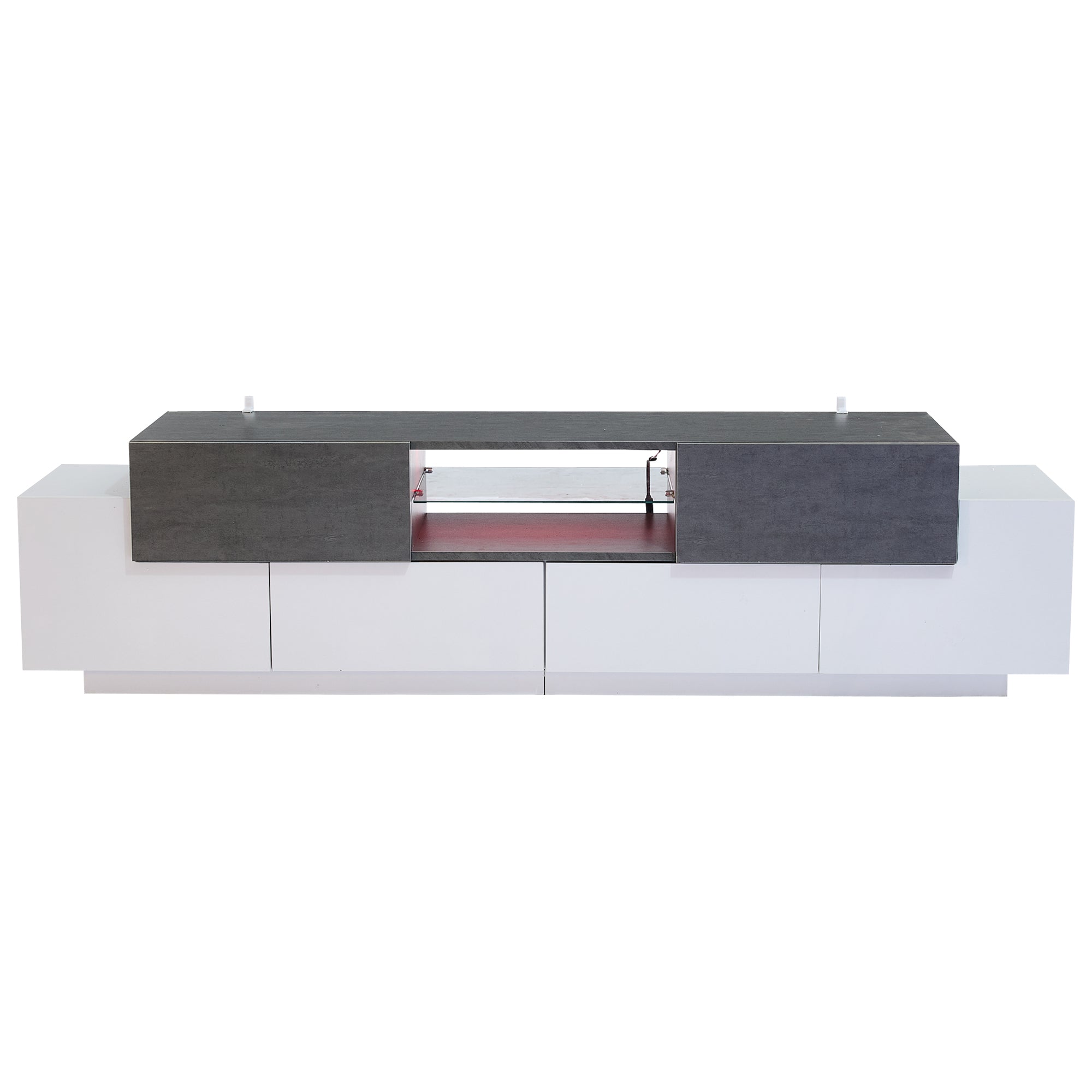 LED TV Cabinet, TV Dresser, Lowboard, Modern TV Entertainment Center With Glass Shelves For Living Room, Bedroom, TV Console With Storage, Gaming Media Cabinet For 80 75 70 65 55 Inch TVs White Gray