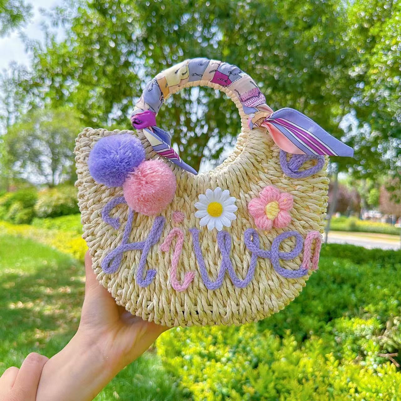 Mothers Day DIY Straw Bag Kit With Felt Letter Poms