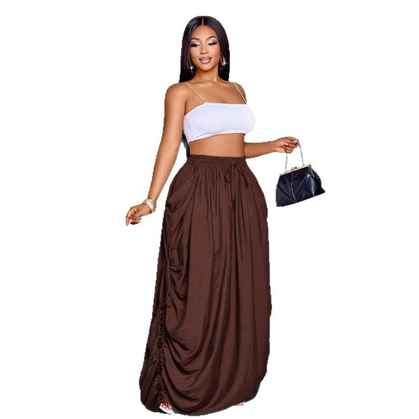 Drawstring Large-Pocket Womens Skirt